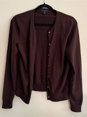Lands' End Chocolate Brown Crewneck Sweater With Buttons